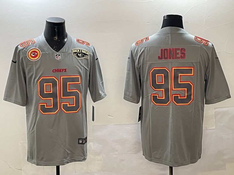 Men Kansas City Chiefs #95 Jones Grey 2025 Nike Vapor Limited NFL Jersey style 2106